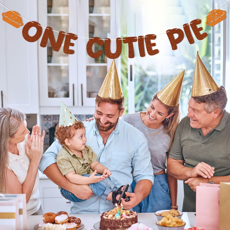 Ramciyo One Cutie Pie Banner - Pumpkin Pie 1st Birthday Party Decorations Fall Thanksgiving 1st Birthday Baby Shower Party Supply - Image 4